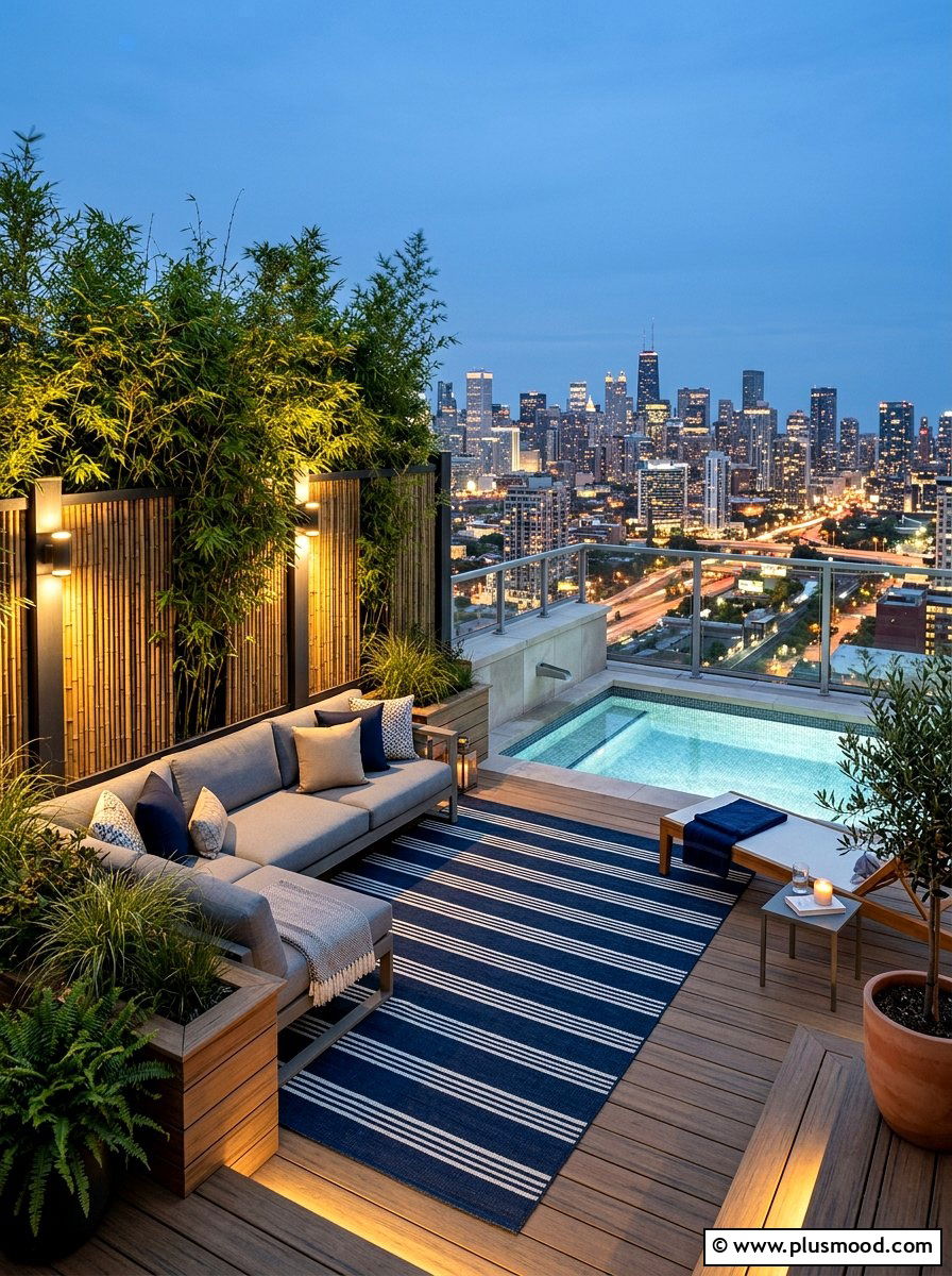 Urban Plunge Pool Deck - 25 pool landscaping ideas with outdoor rug