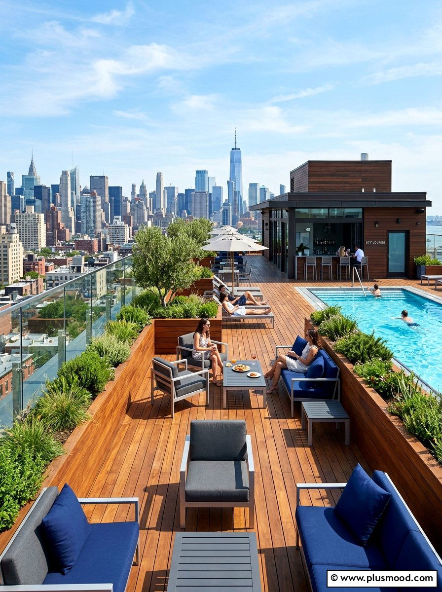 Urban Rooftop Pool House Lounge - 25 summer pool house decor ideas