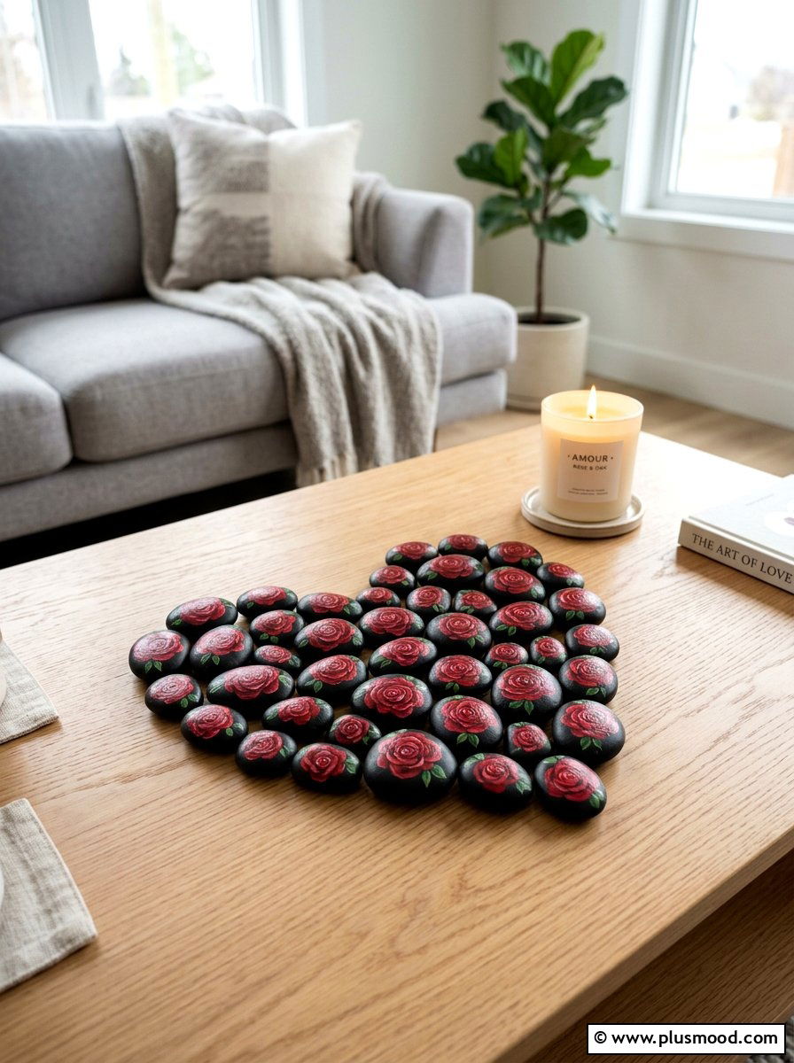 Valentine rose rock - 25 painted rock ideas with holiday theme
