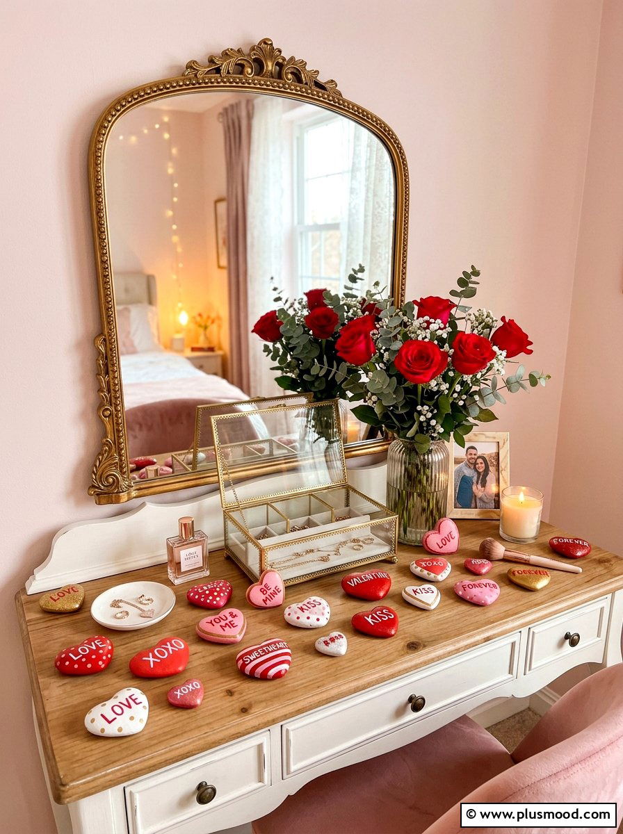 Valentines Heart Painted Stones - 25 painted rock ideas with seasonal themes
