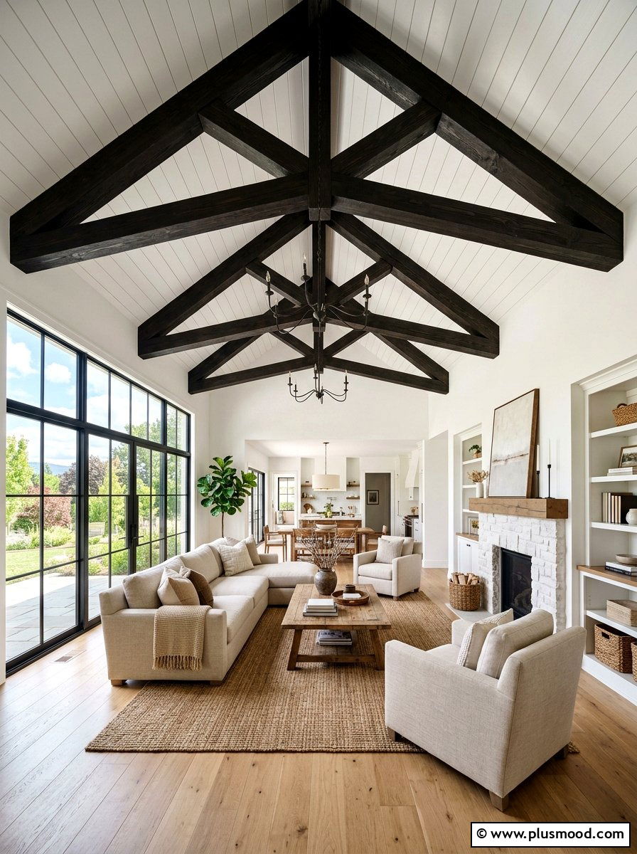 Vaulted Ceiling Beam - 25 farmhouse summer living room ideas