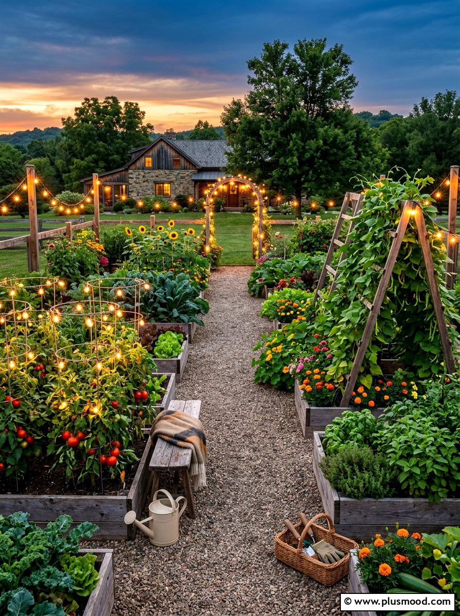 Vegetable Garden Ambiance - 25 summer string light party ideas
