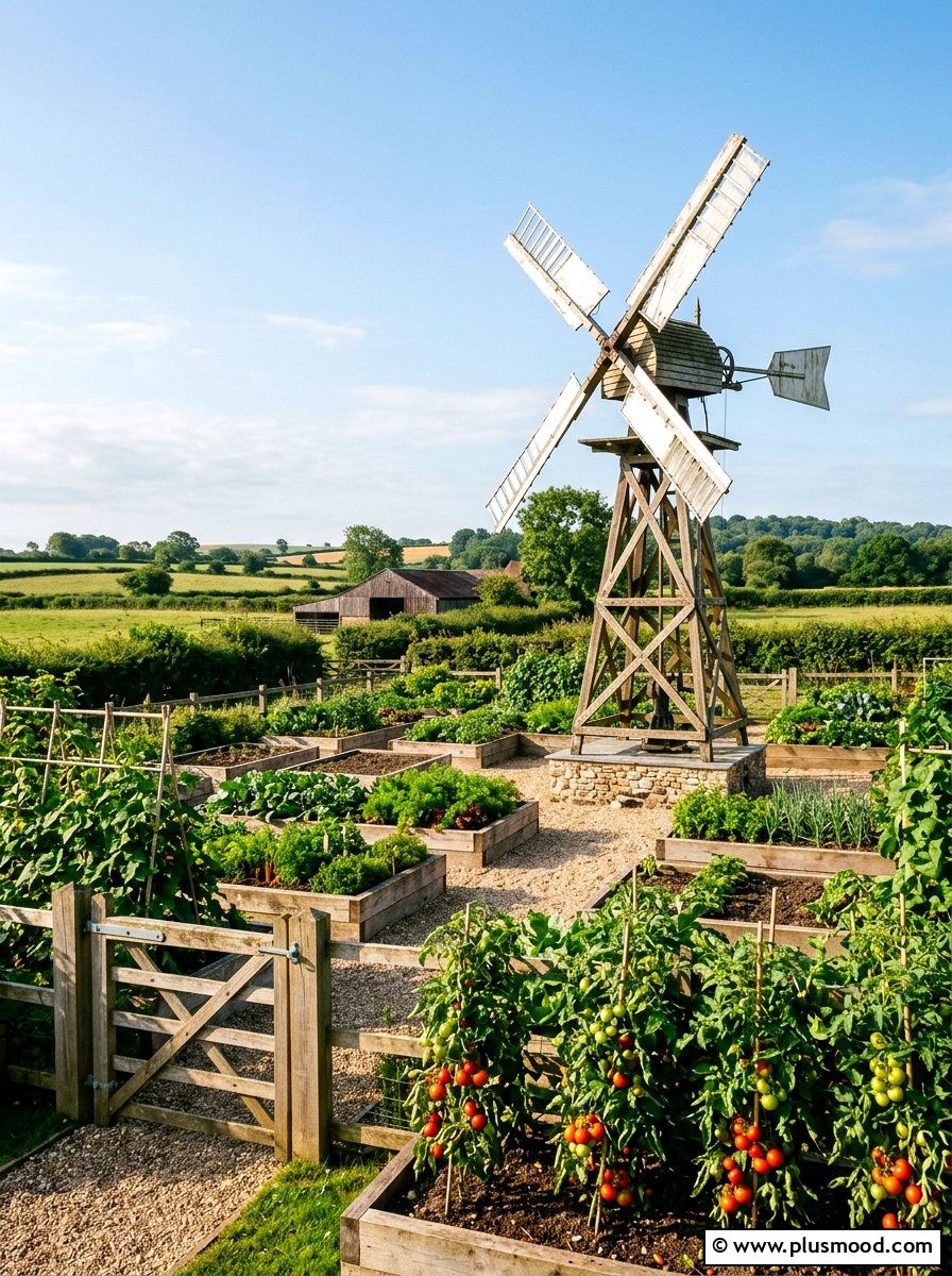 Vegetable Patch Windmill - 25 outdoor garden decor ideas with windmill