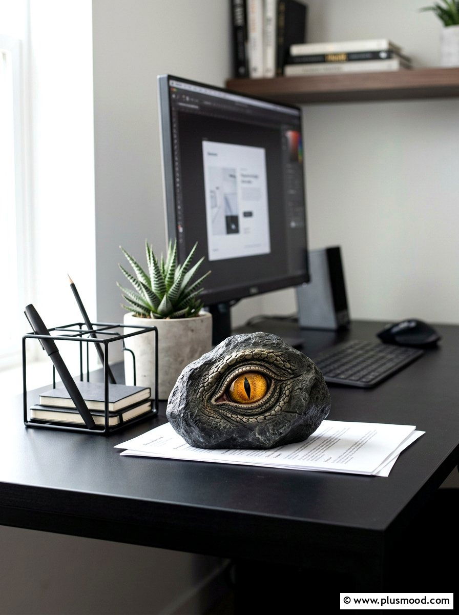 Velociraptor eye painting - 25 painted rock ideas with dinosaur art