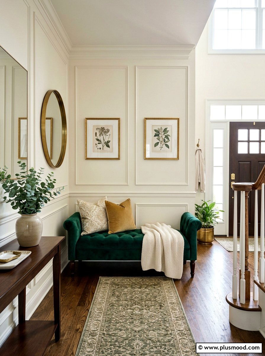 Velvet Bench Foyer - 25 summer to fall entryway ideas