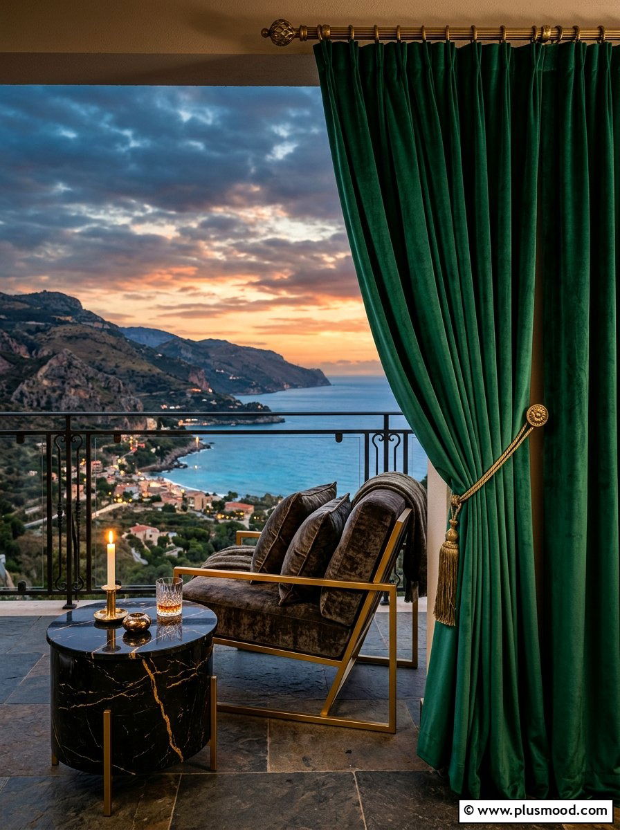 Velvet Luxury Balcony Curtains - 25 summer balcony curtain ideas