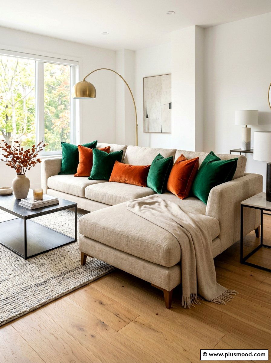 Velvet throw pillows for fall - 25 summer to fall living room decor ideas