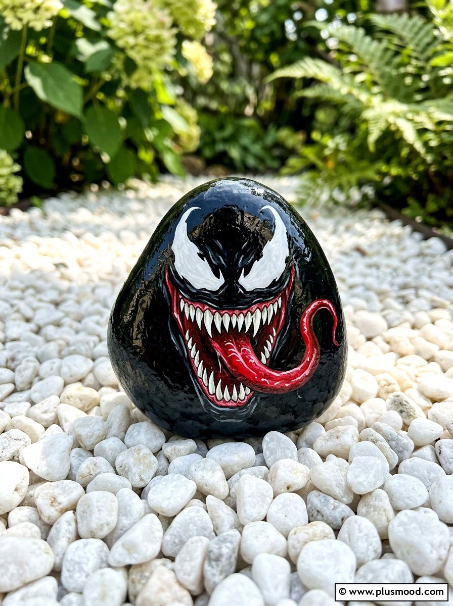 Venom Face - 25 painted rock ideas with superhero theme
