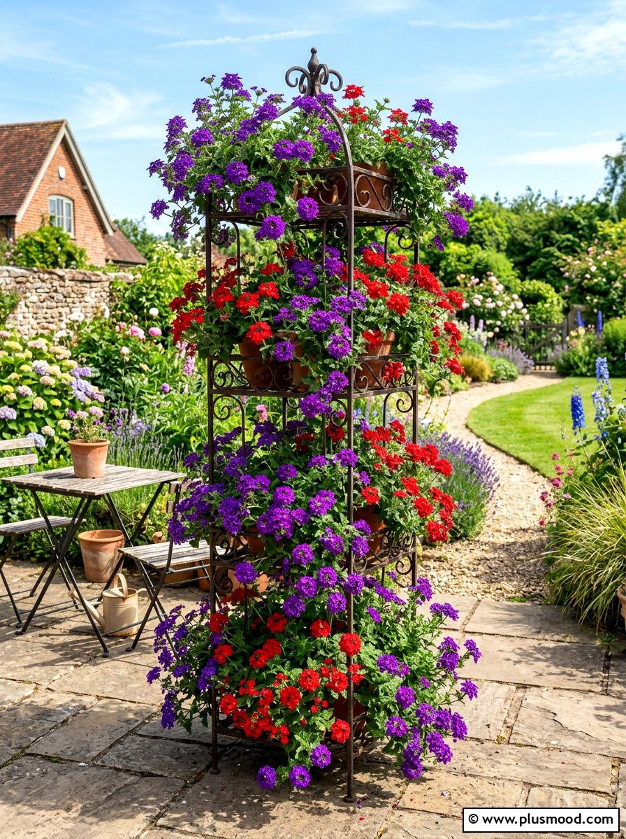 Verbena In Tiered Stands - 25 summer patio flower ideas