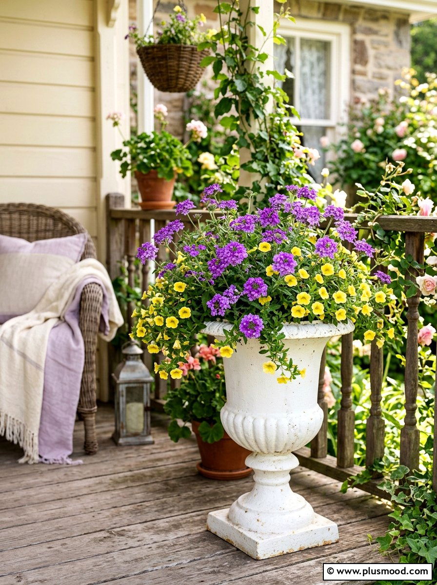 Verbena Purple Porch Display - 25 summer porch urn ideas