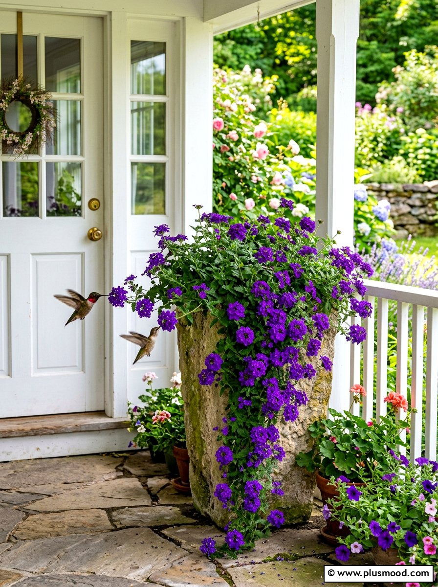 Verbena Trailing Summer Container - 25 summer container ideas for front door
