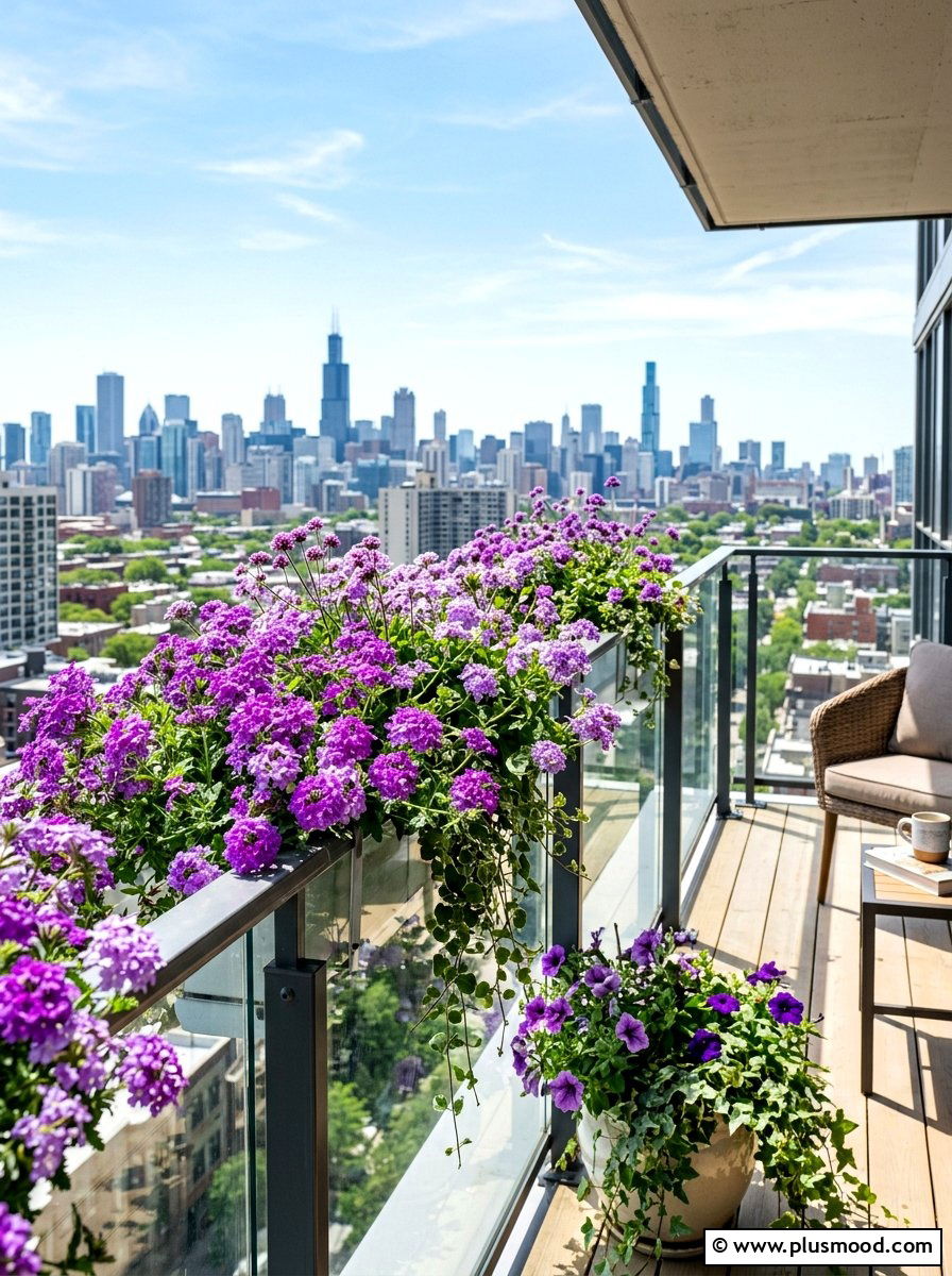 Verbena flower balcony railing - 25 summer balcony flower ideas