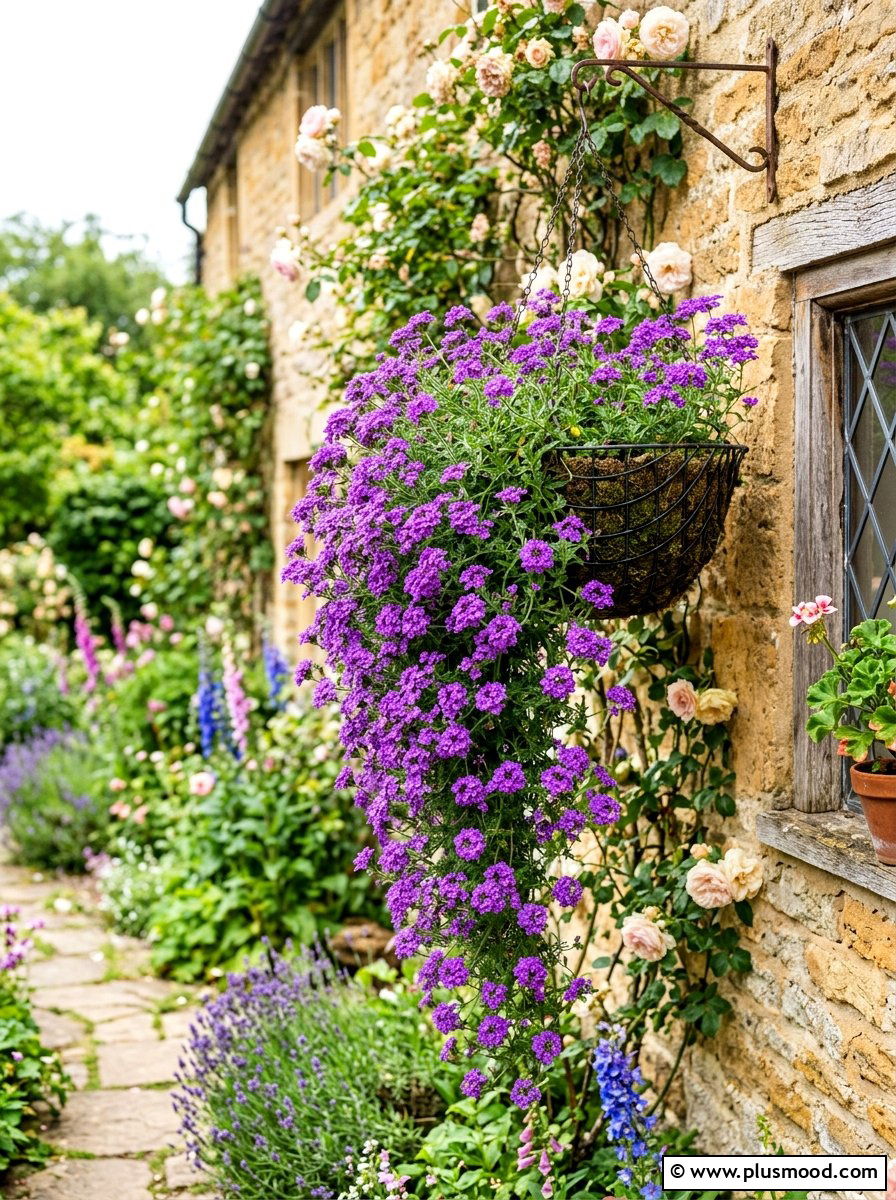 Verbena trailing basket - 25 summer flower pot ideas