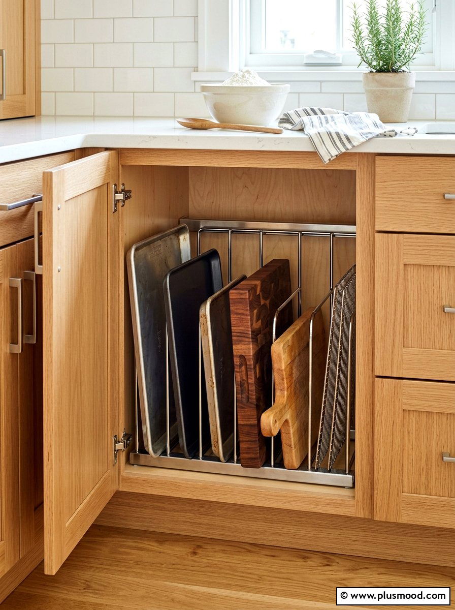 Vertical Baking Sheet Rack - 25 summer kitchen organization ideas