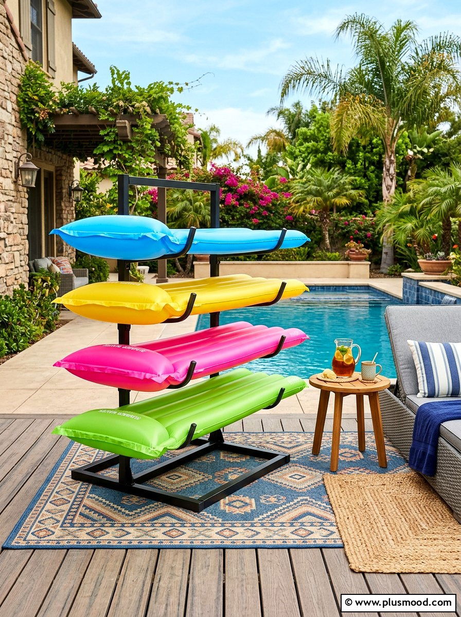 Vertical Float Stand - 25 summer pool float storage ideas