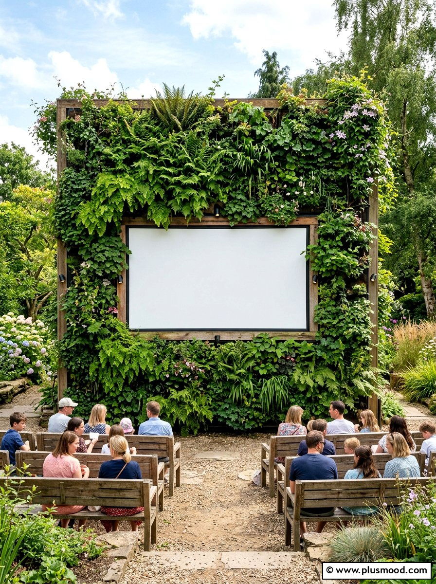 Vertical Garden Cinema Wall - 25 small backyard ideas with movie screen