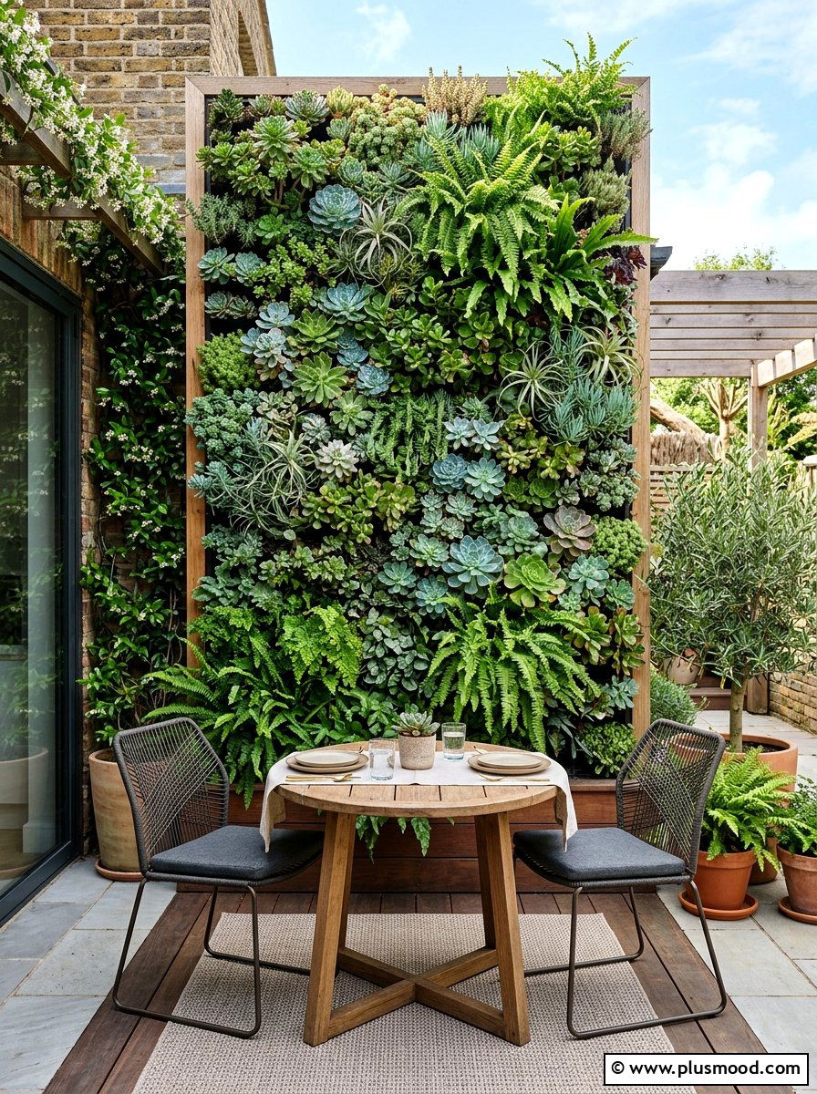 Vertical Garden Dining Space - 25 small backyard ideas with dining area