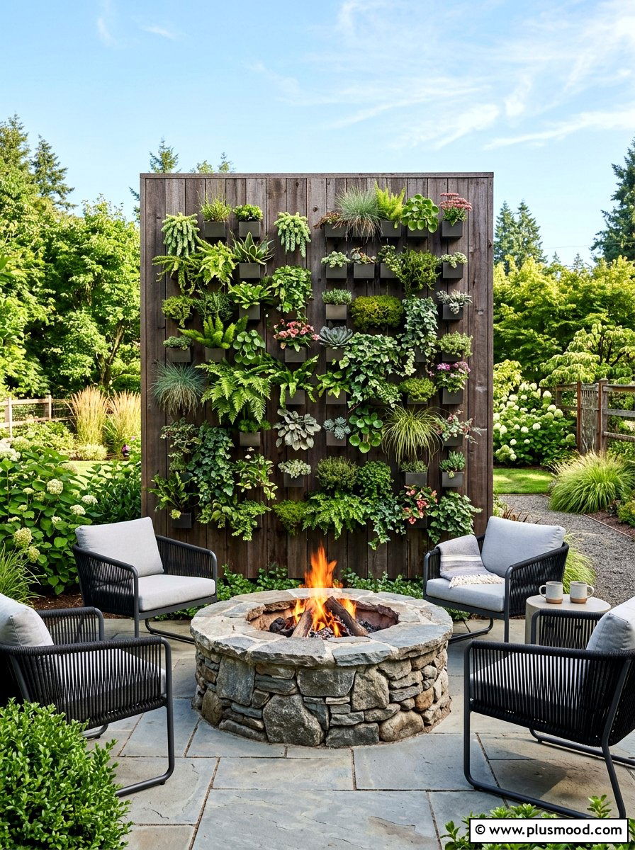 Vertical Garden Fire Pit - 25 small backyard ideas with fire pit