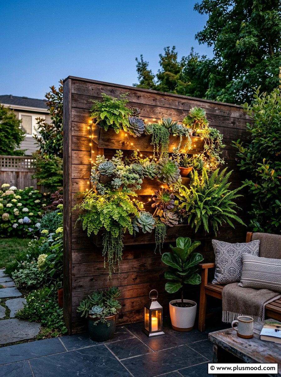 Vertical Garden Lights - 25 small backyard ideas with string lights