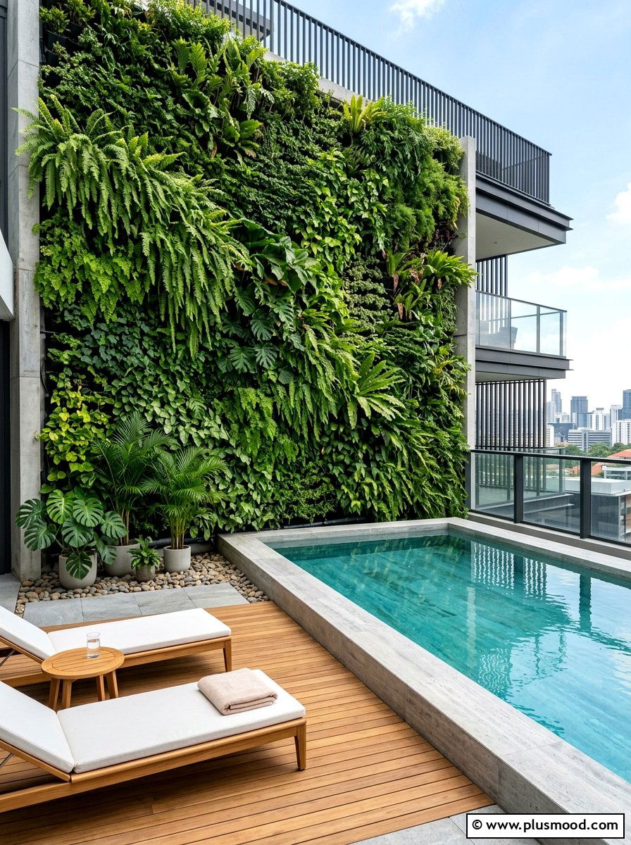 Vertical Garden Living Wall - 25 pool landscaping ideas for rectangular pools