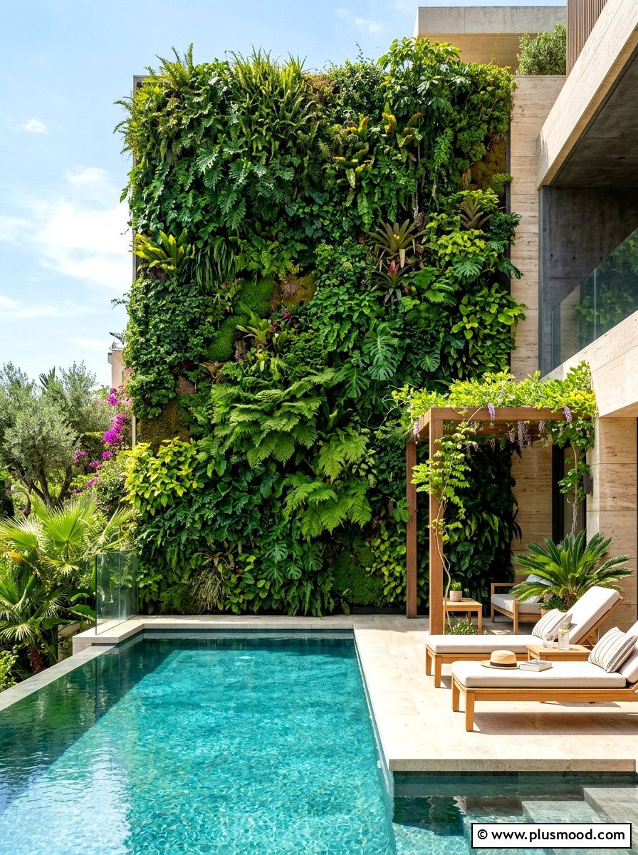 Vertical Garden Pool Wall - 25 pool landscaping ideas modern style