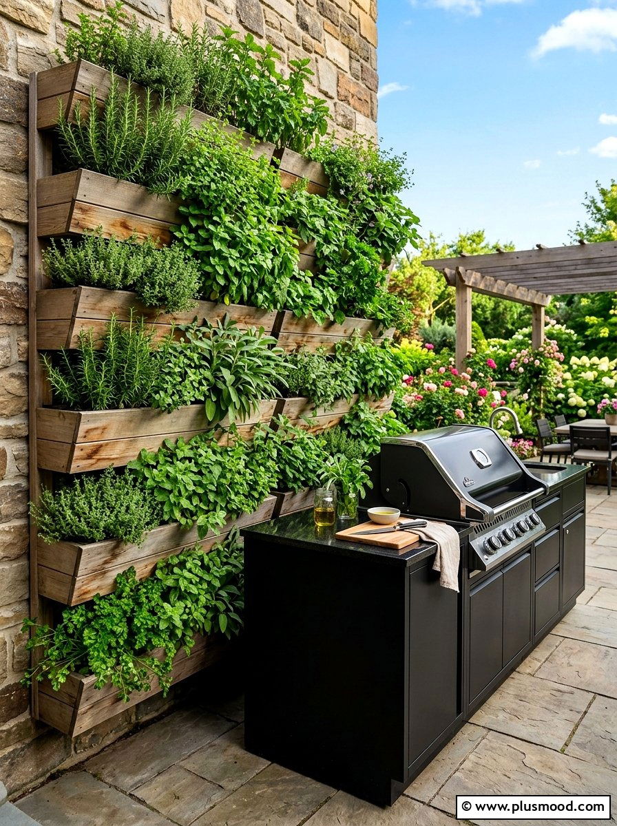 Vertical Garden Wall - 25 small backyard ideas with outdoor kitchen