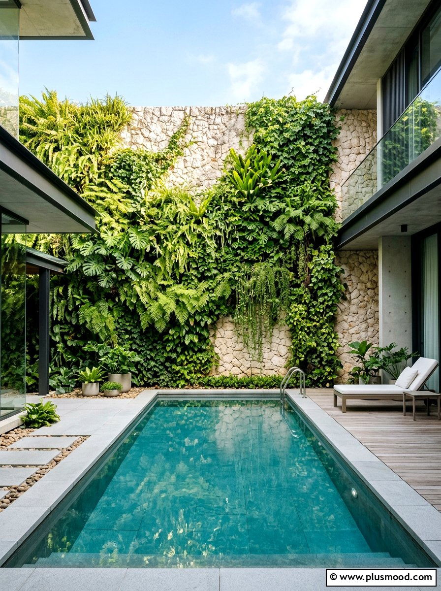 Vertical Garden Wall - 25 pool landscaping ideas for courtyard pools