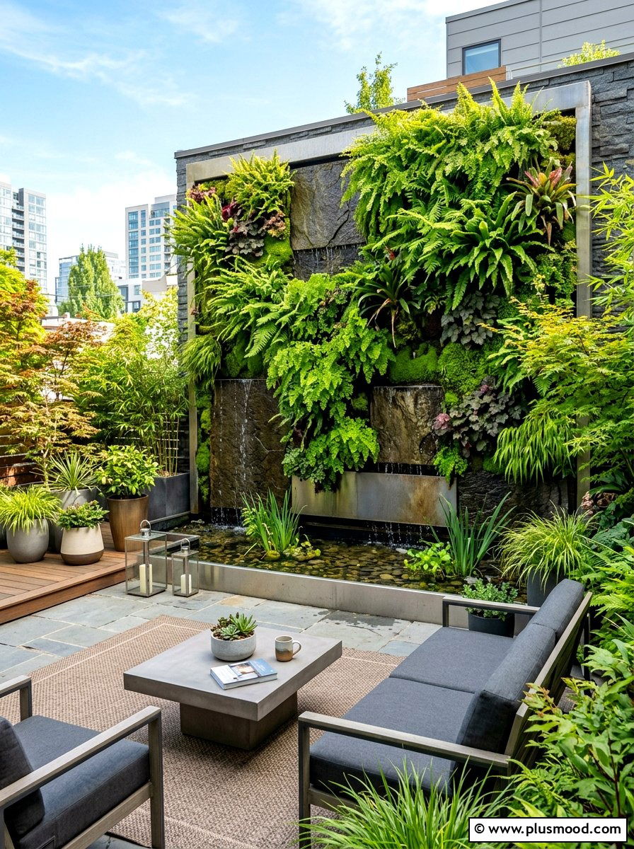 Vertical Garden Water Wall - 25 summer patio ideas with water feature