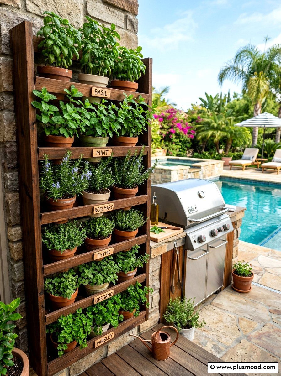 Vertical Herb Garden - 25 pool landscaping ideas with raised garden beds