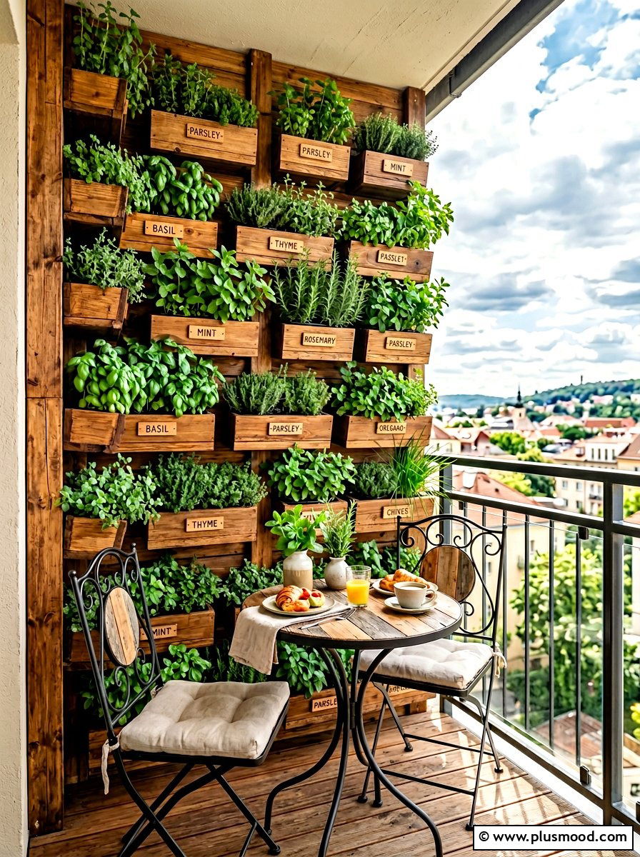 Vertical Herb Garden Surround - 25 summer balcony breakfast nook ideas