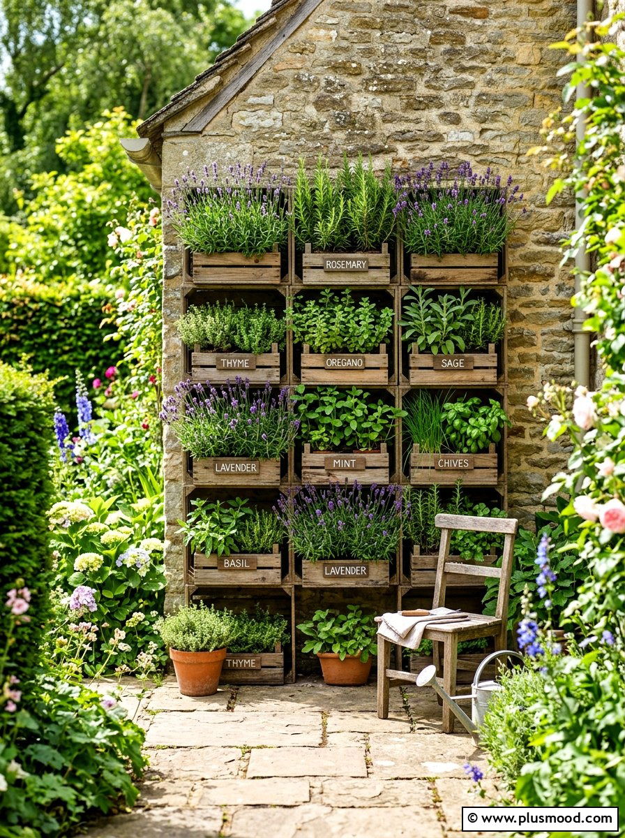 Vertical Herb Wall - 25 small backyard ideas with yoga space