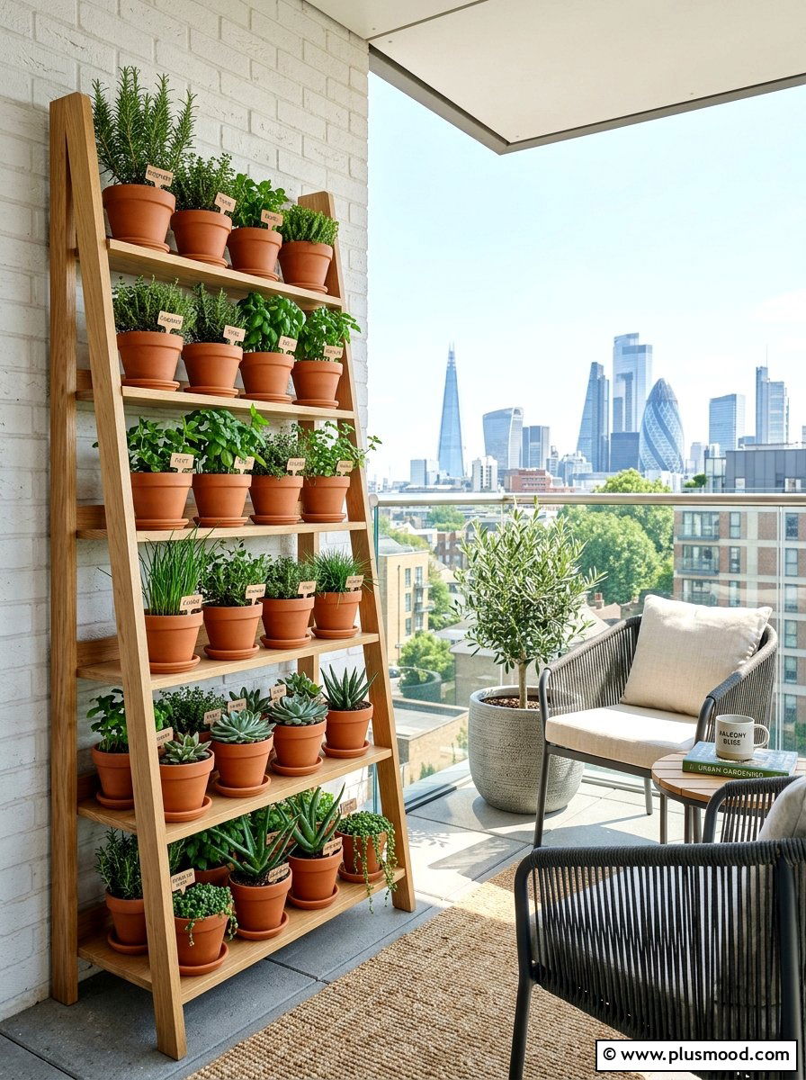 Vertical Ladder Shelf - 25 summer renter friendly balcony ideas