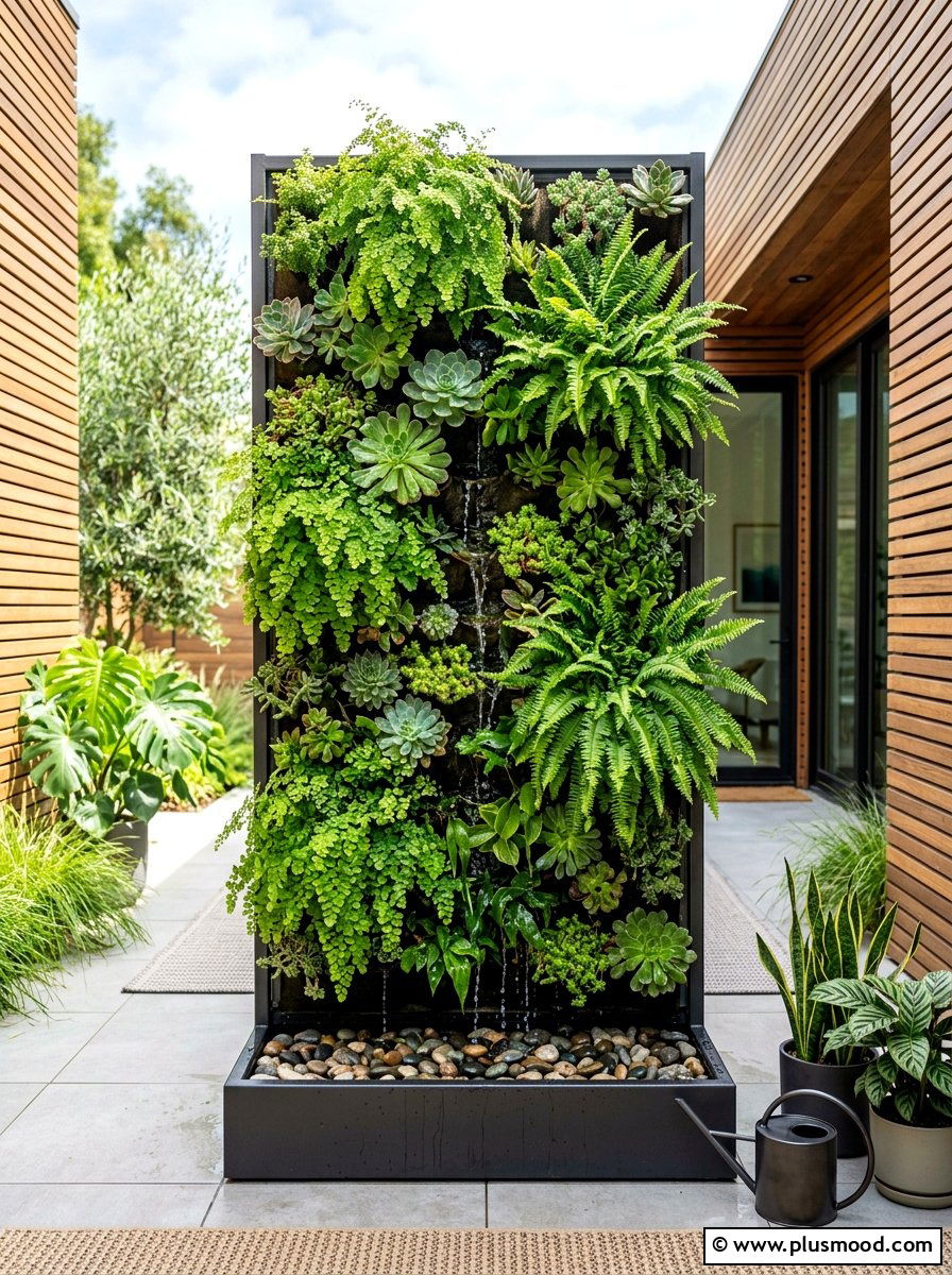 Vertical Plant Water Wall - 25 summer water feature backyard ideas