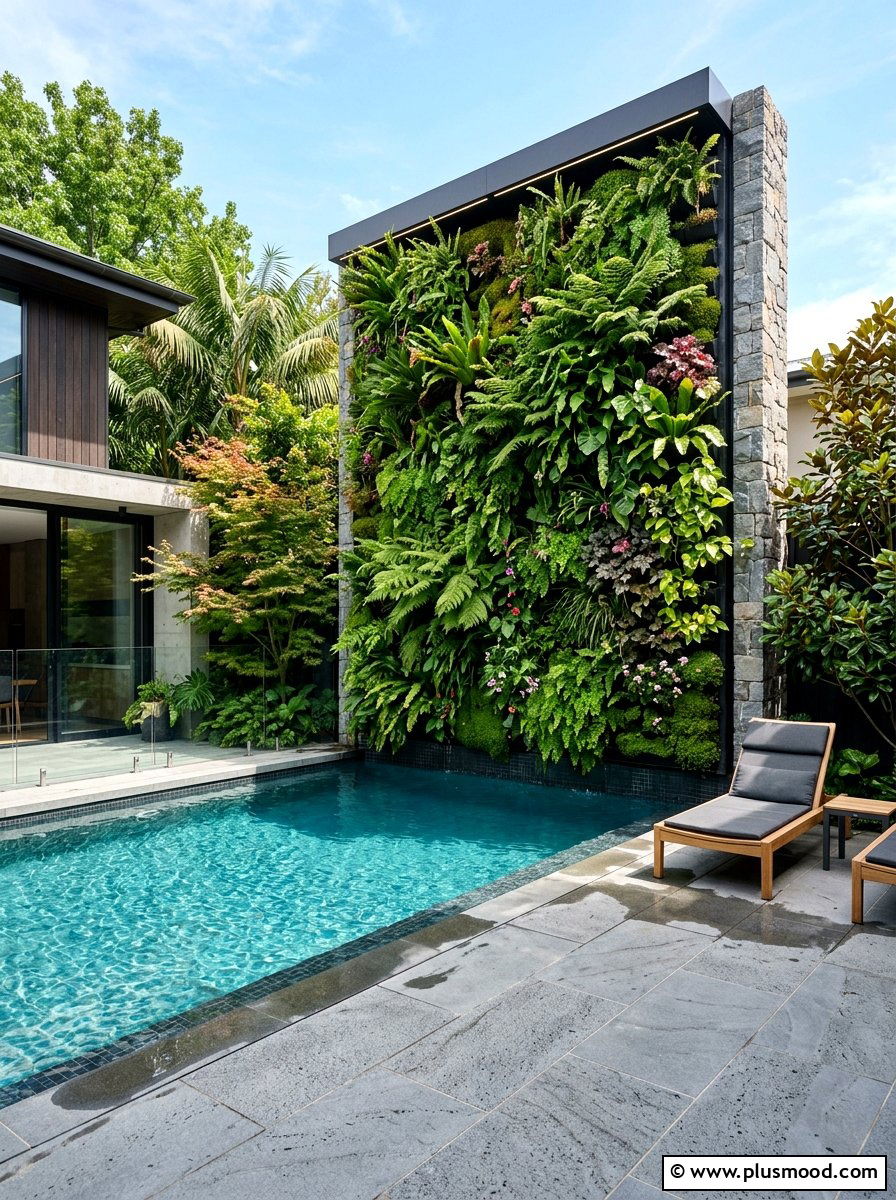 Vertical Pool Wall Garden - 25 pool landscaping ideas for hot climates