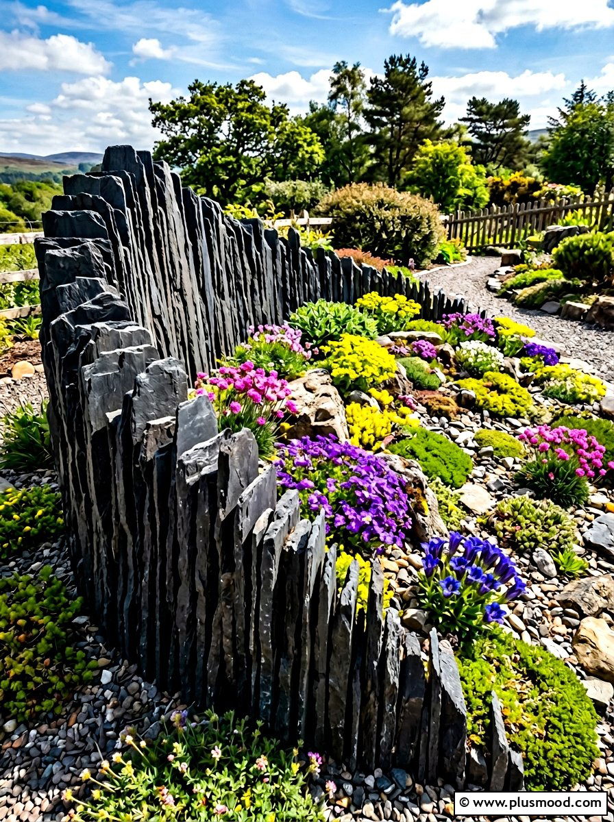 Vertical Slate Border - 25 summer flower bed edging ideas