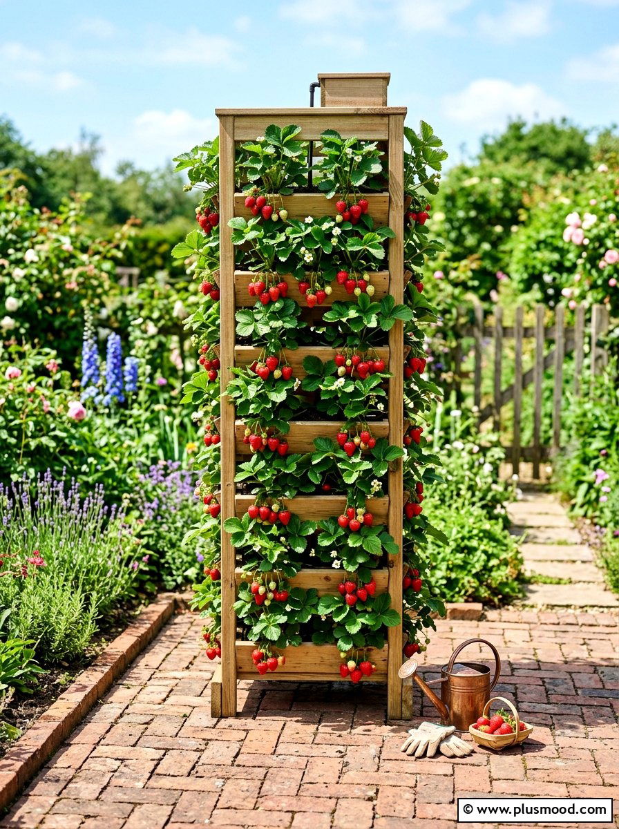 Vertical Strawberry Planter Tower - 25 small backyard ideas with vertical garden