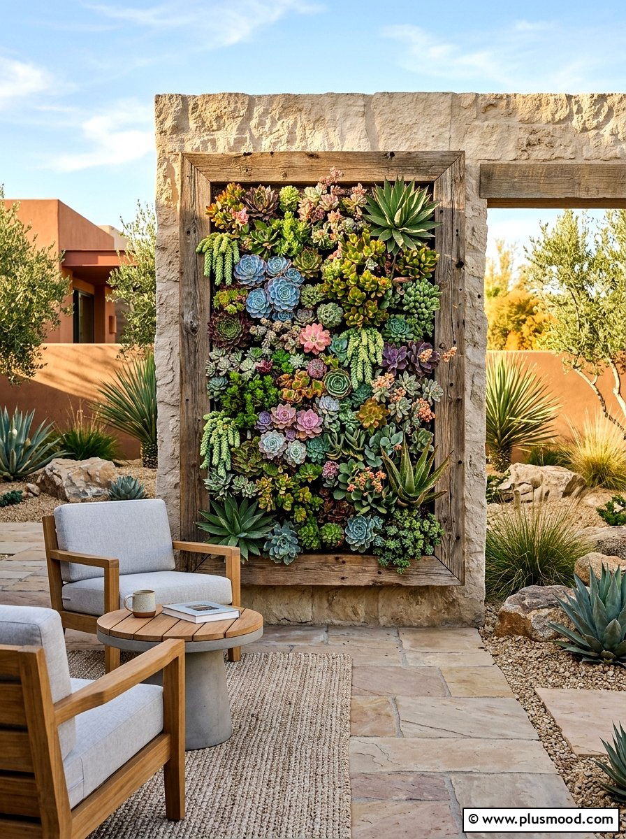 Vertical Succulent Wall - 25 outdoor garden decor ideas with vertical garden