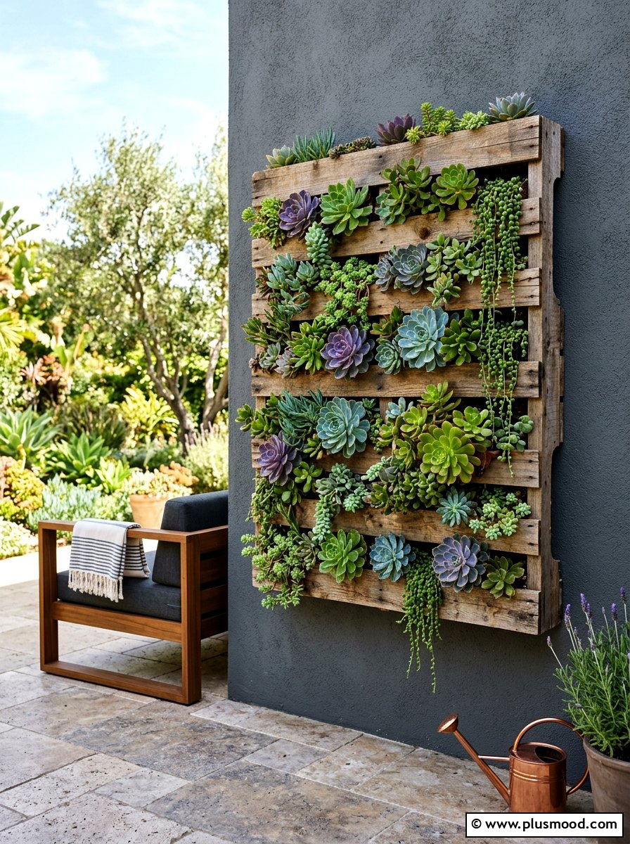 Vertical Succulent Wall - 25 cheap summer patio ideas