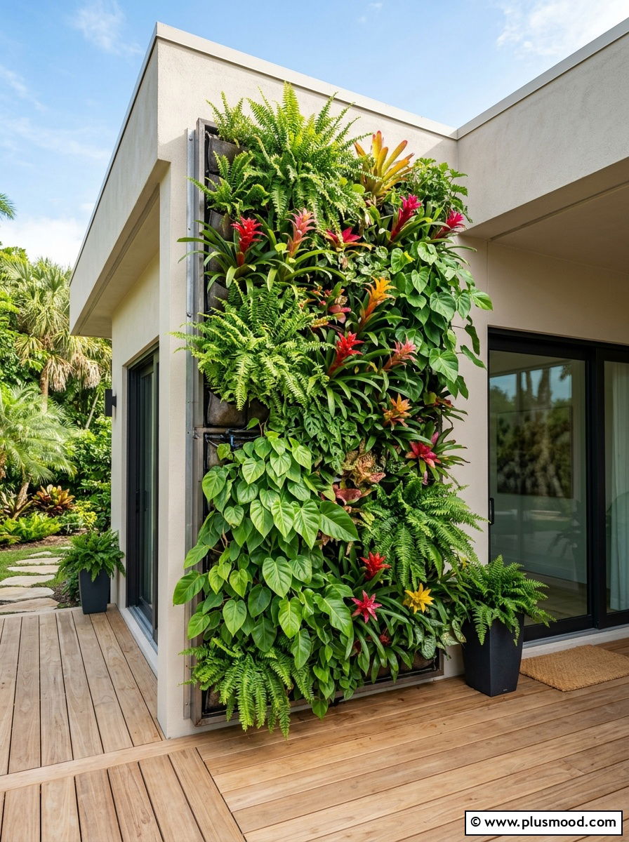 Vertical Tropical Plant Wall - 25 outdoor garden decor ideas with tropical plants