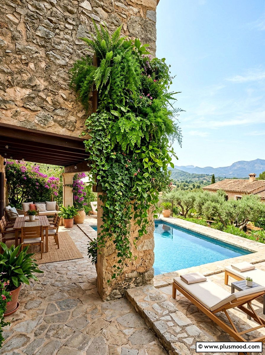Vertical Wall Planter Above Pool Deck - 25 pool landscaping ideas with potted plants