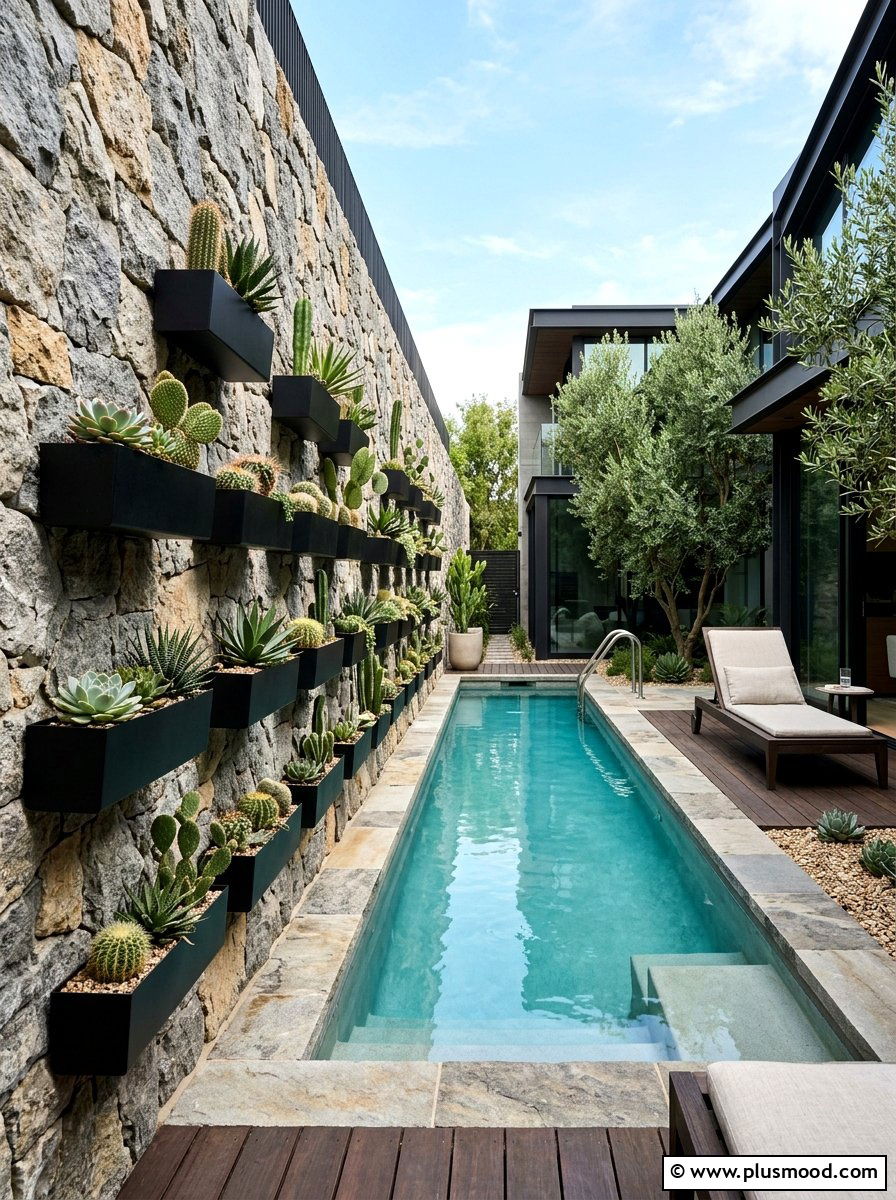 Vertical cactus garden pool - 25 pool landscaping ideas with cactus garden
