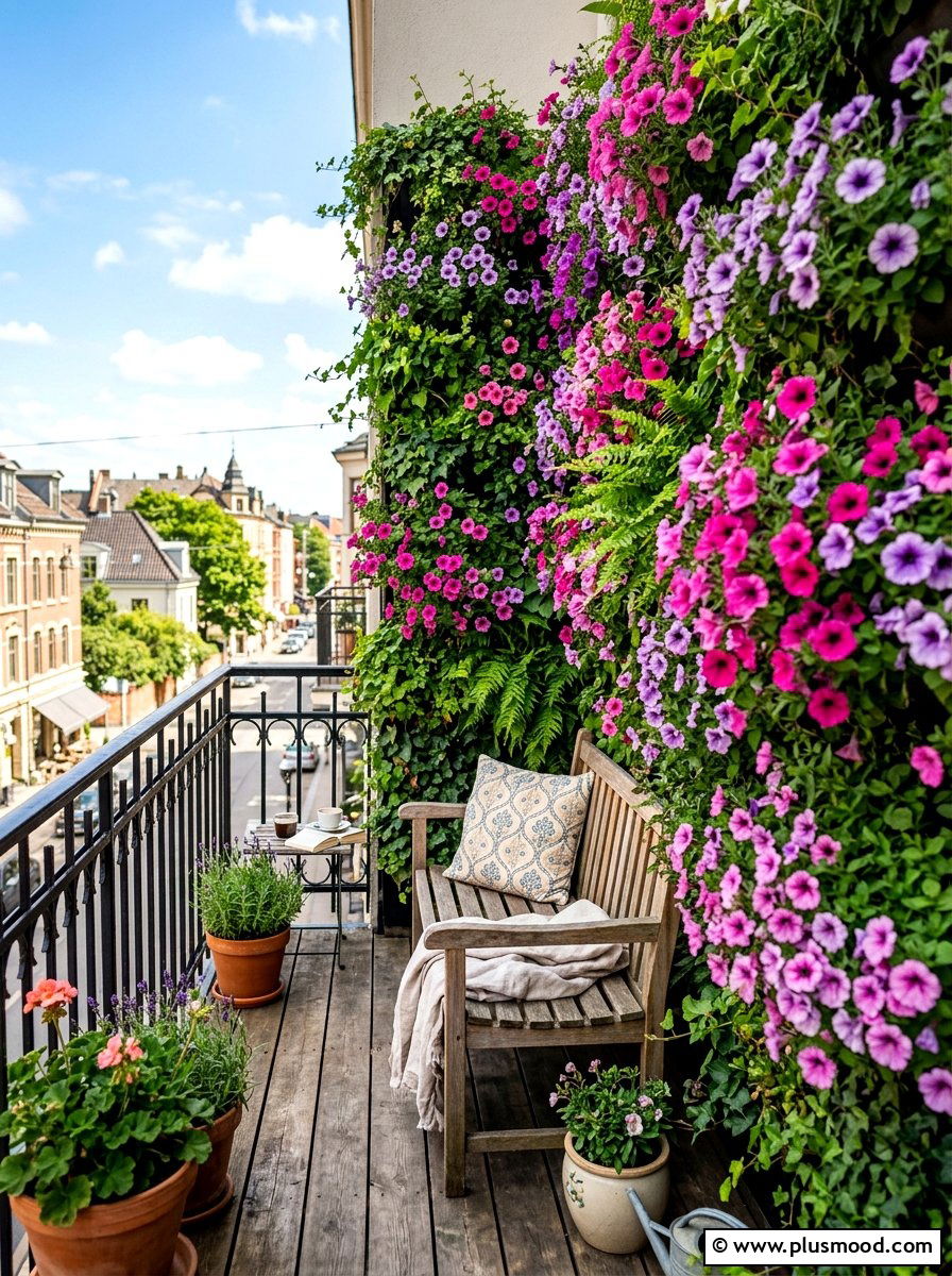 Vertical flower wall - 25 summer colorful balcony ideas