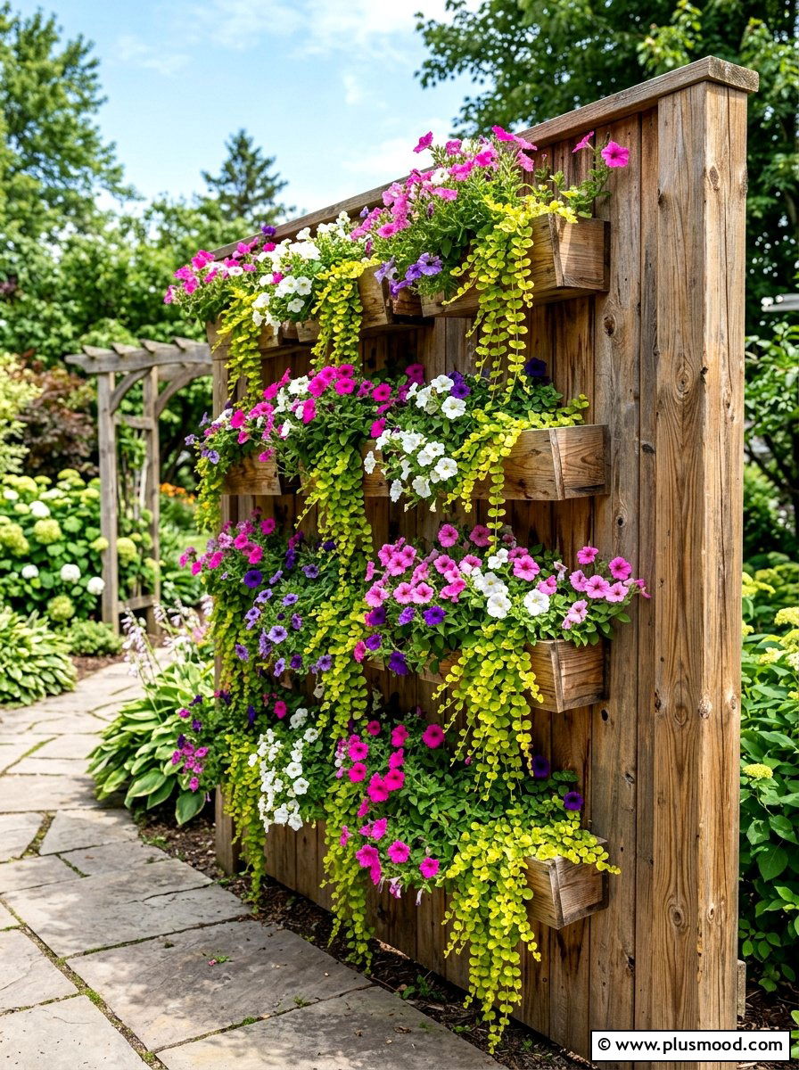 Vertical garden fence - 25 small backyard ideas with hanging plants