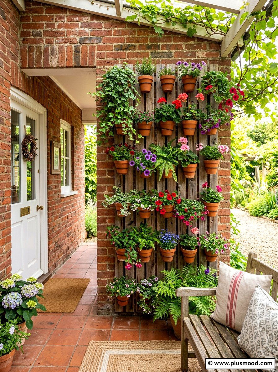 Vertical garden for brick porch wall - 25 summer front porch decor ideas for brick house