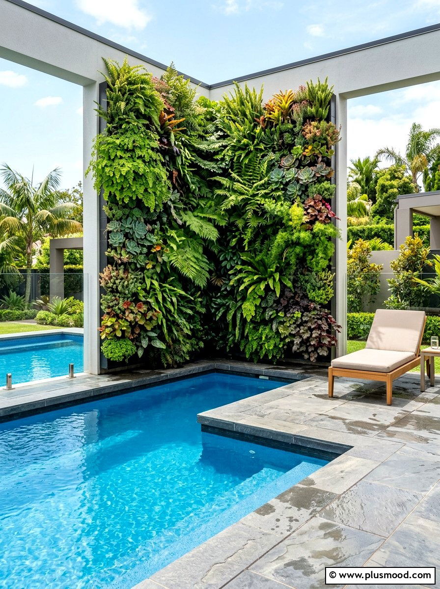 Vertical garden for corner pool - 25 pool landscaping ideas for corner pools