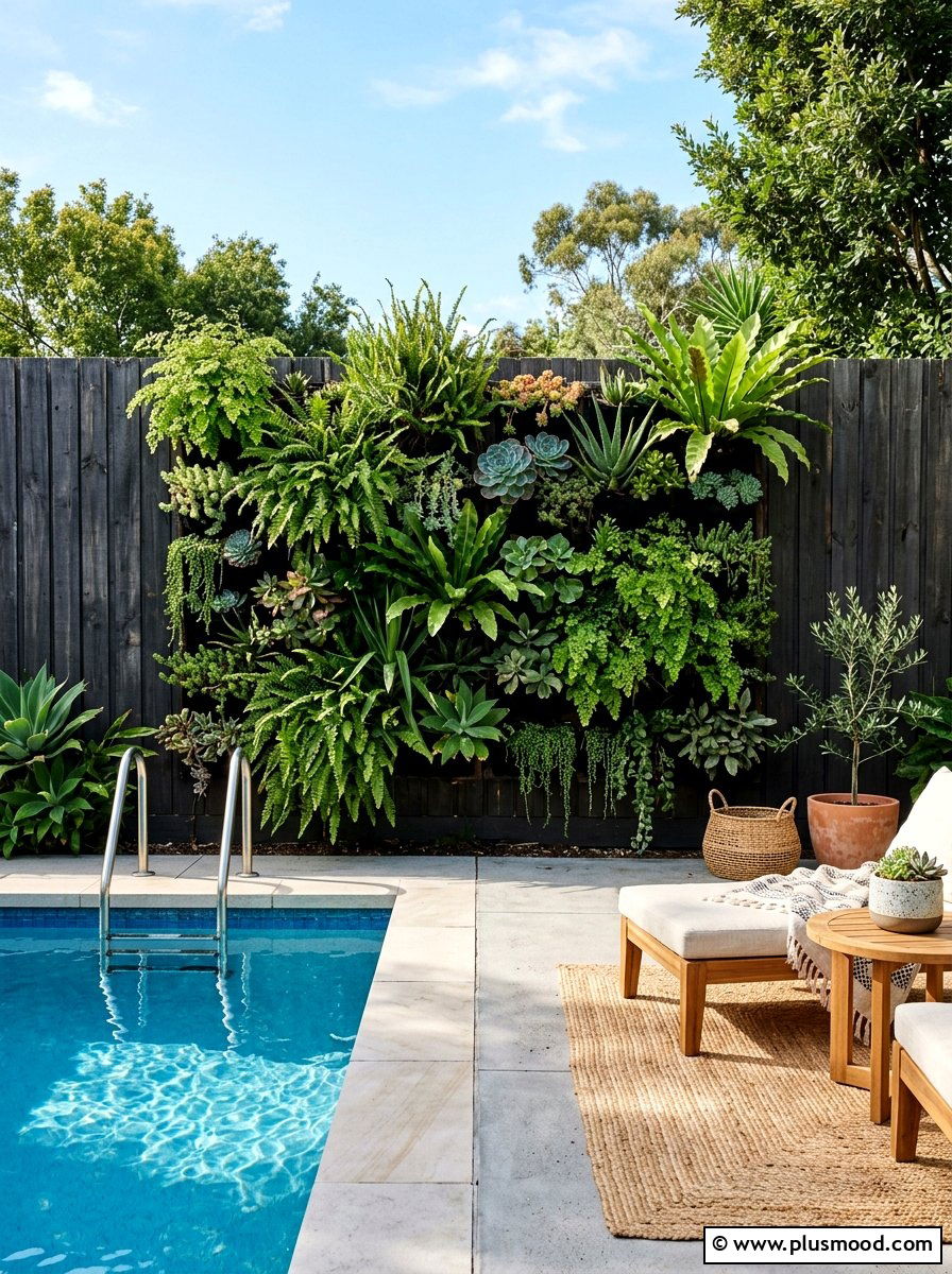 Vertical garden pool wall - 25 pool landscaping ideas for small backyards