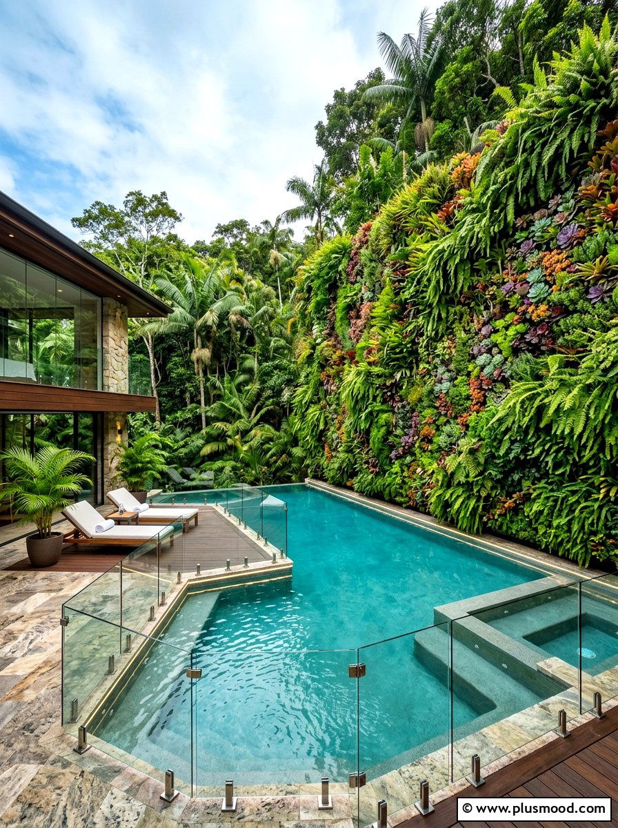 Vertical garden pool wall - 25 summer pool privacy ideas