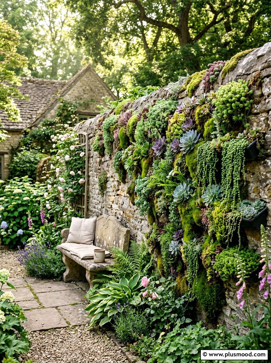 Vertical garden stone wall - 25 small backyard ideas with stone wall