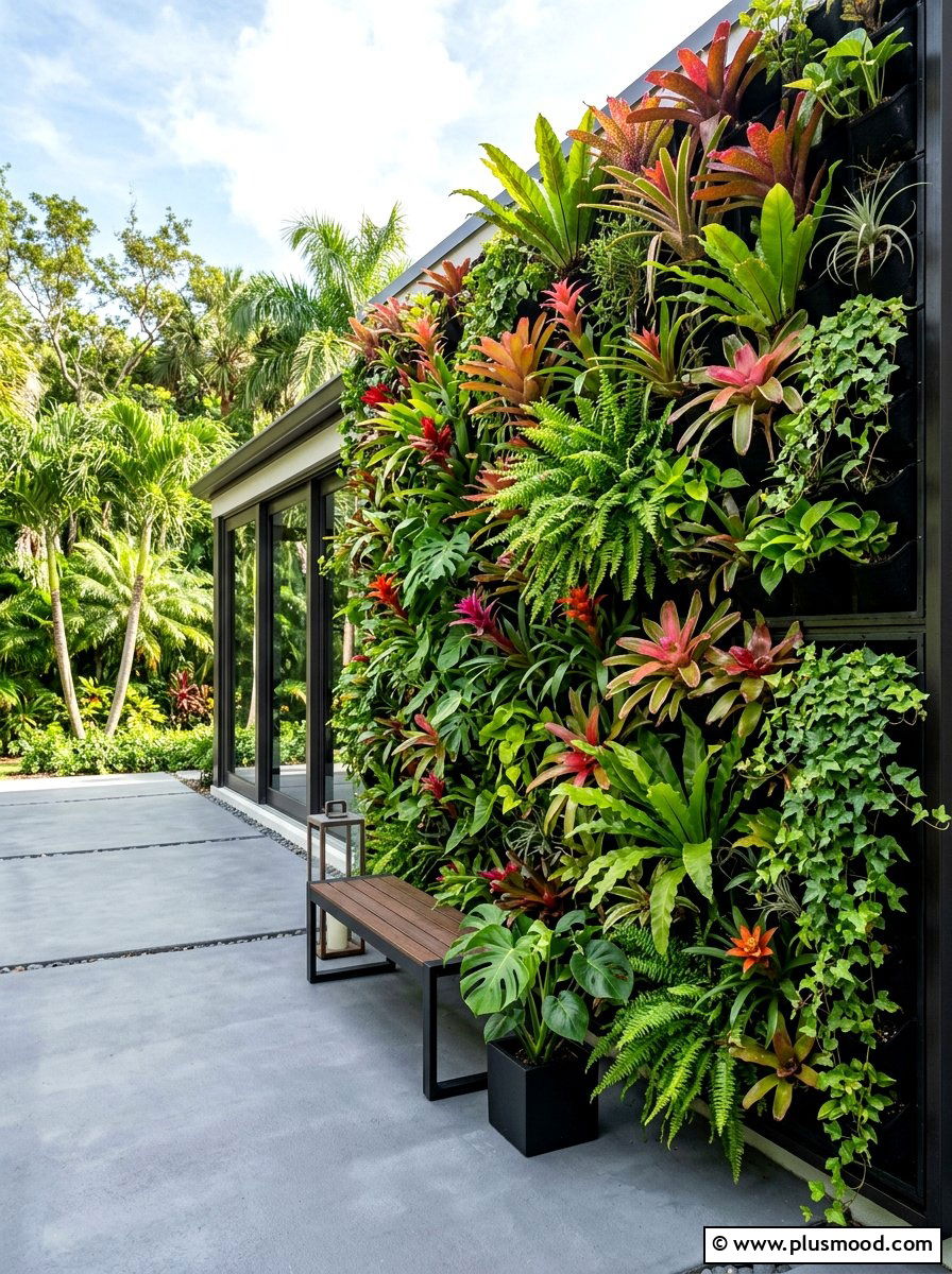 Vertical garden wall - 25 small backyard ideas for tropical theme