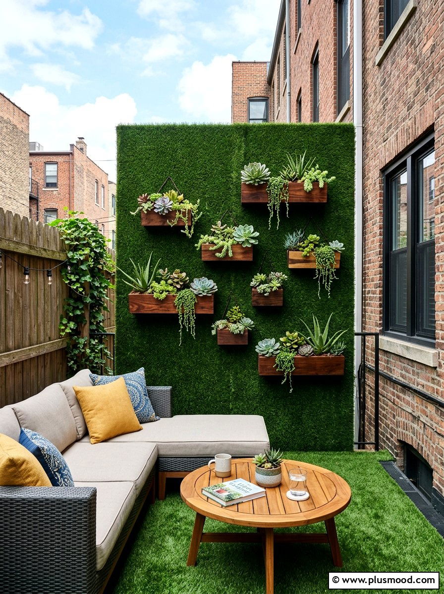 Vertical garden with turf - 25 small backyard ideas with artificial turf